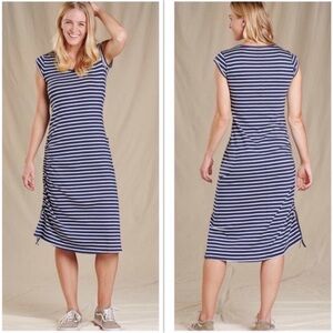 Toad&Co Navy and White Striped Midi Dress